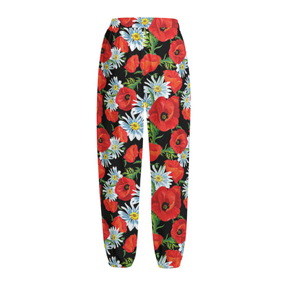 Poppy And Chamomile Pattern Print Fleece Lined Knit Pants