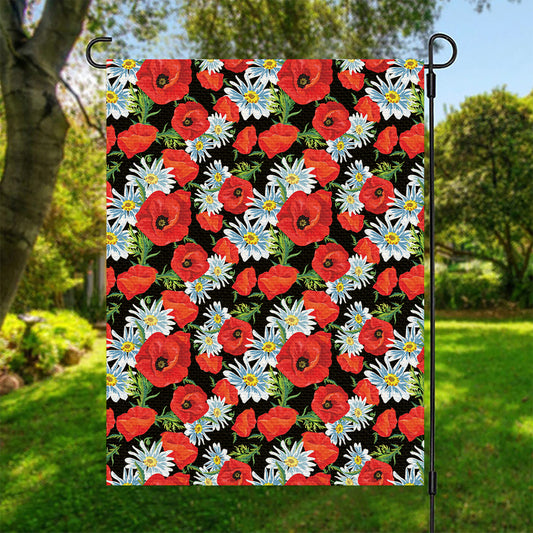 Poppy And Chamomile Pattern Print Garden Flag