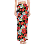 Poppy And Chamomile Pattern Print High Slit Maxi Skirt