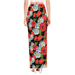 Poppy And Chamomile Pattern Print High Slit Maxi Skirt