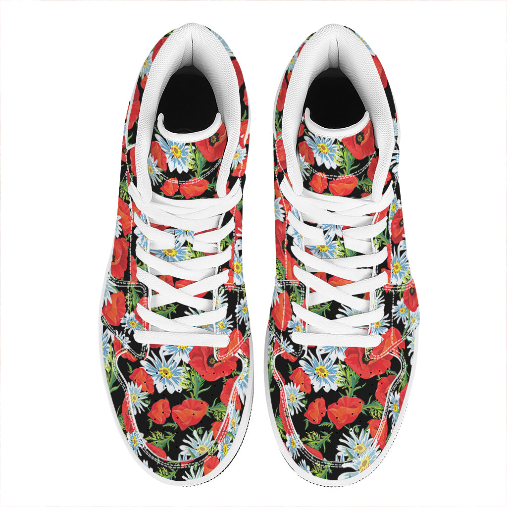 Poppy And Chamomile Pattern Print High Top Leather Sneakers