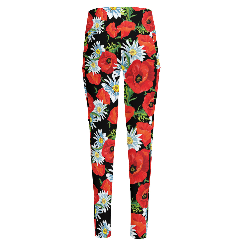 Poppy And Chamomile Pattern Print High-Waisted Pocket Leggings