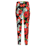 Poppy And Chamomile Pattern Print High-Waisted Pocket Leggings