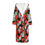 Poppy And Chamomile Pattern Print Hooded Bathrobe