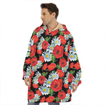 Poppy And Chamomile Pattern Print Hoodie Blanket