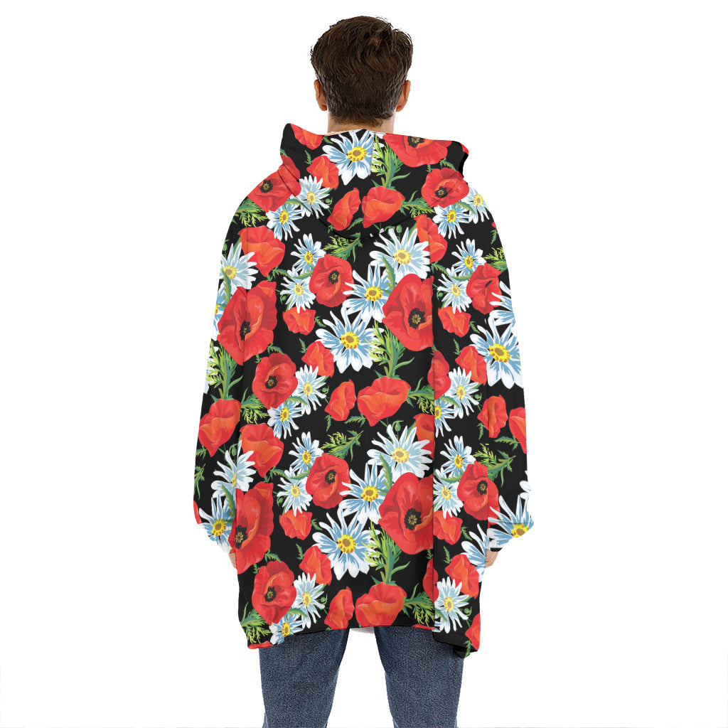 Poppy And Chamomile Pattern Print Hoodie Blanket