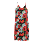 Poppy And Chamomile Pattern Print Jersey Midi Cami Dress