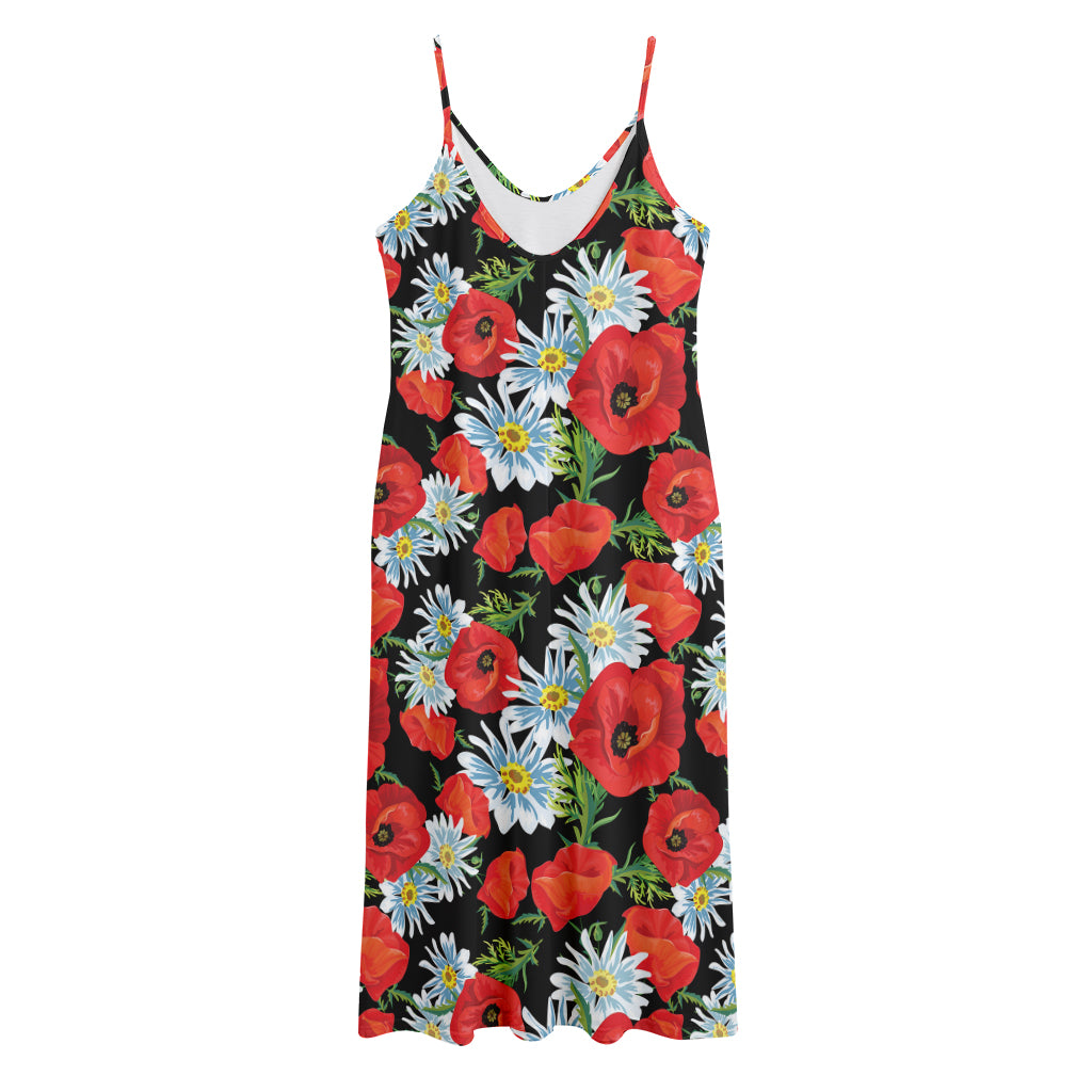 Poppy And Chamomile Pattern Print Jersey Midi Cami Dress