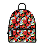 Poppy And Chamomile Pattern Print Leather Backpack