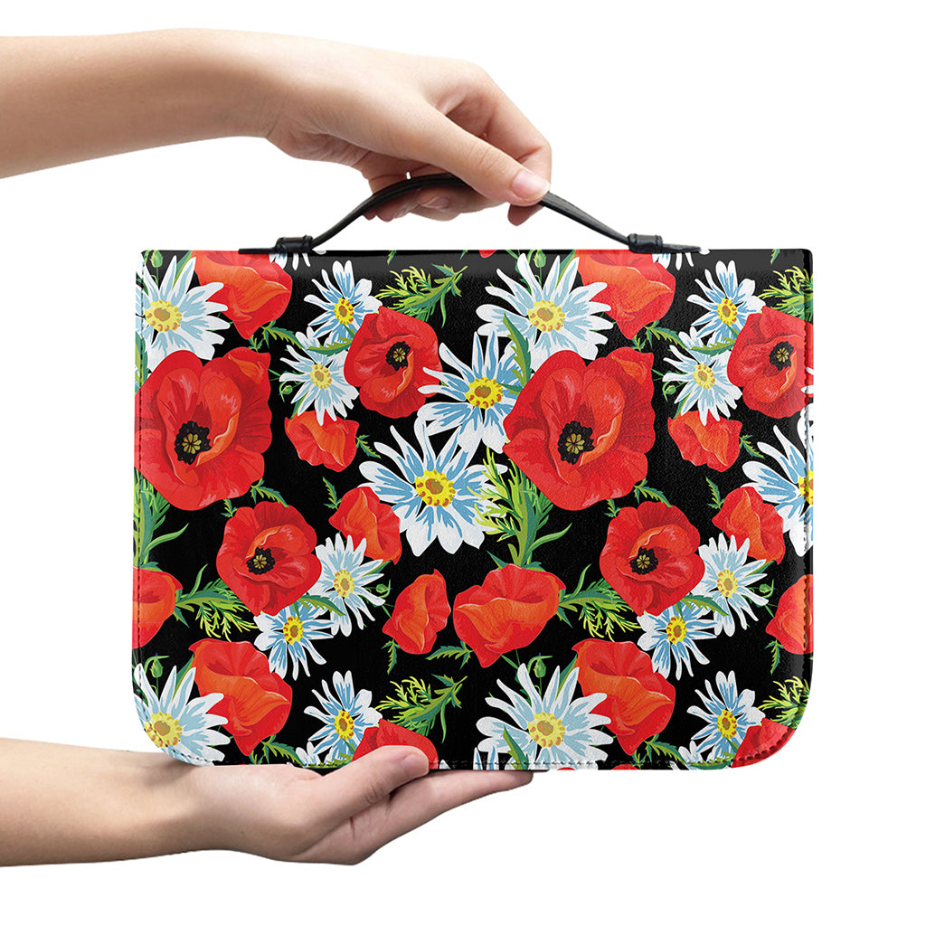 Poppy And Chamomile Pattern Print Leather Bible Cover