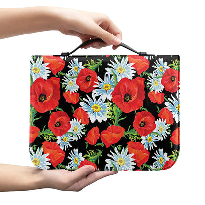 Poppy And Chamomile Pattern Print Leather Bible Cover