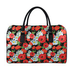 Poppy And Chamomile Pattern Print Leather Duffle Bag