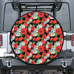 Poppy And Chamomile Pattern Print Leather Spare Tire Cover