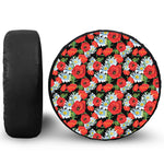 Poppy And Chamomile Pattern Print Leather Spare Tire Cover