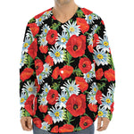 Poppy And Chamomile Pattern Print Long Sleeve Baseball Jersey