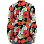 Poppy And Chamomile Pattern Print Long Sleeve Baseball Jersey