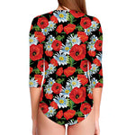 Poppy And Chamomile Pattern Print Long Sleeve Swimsuit