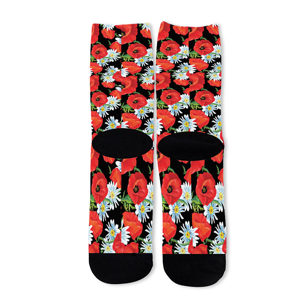 Poppy And Chamomile Pattern Print Long Socks