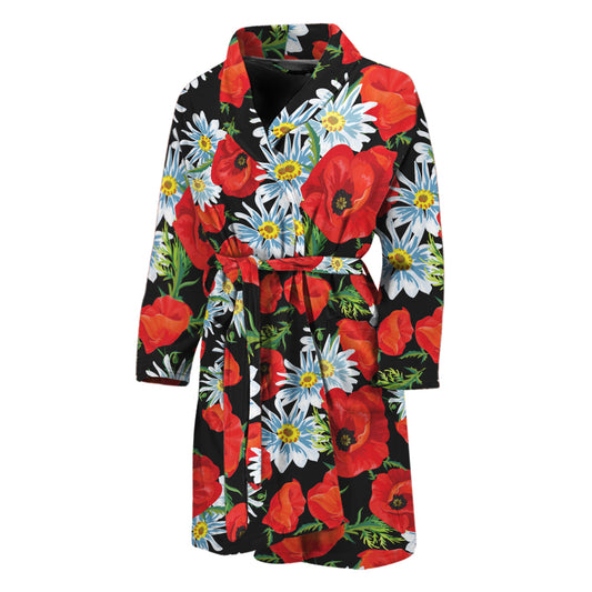 Poppy And Chamomile Pattern Print Men's Bathrobe