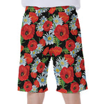 Poppy And Chamomile Pattern Print Men's Beach Shorts