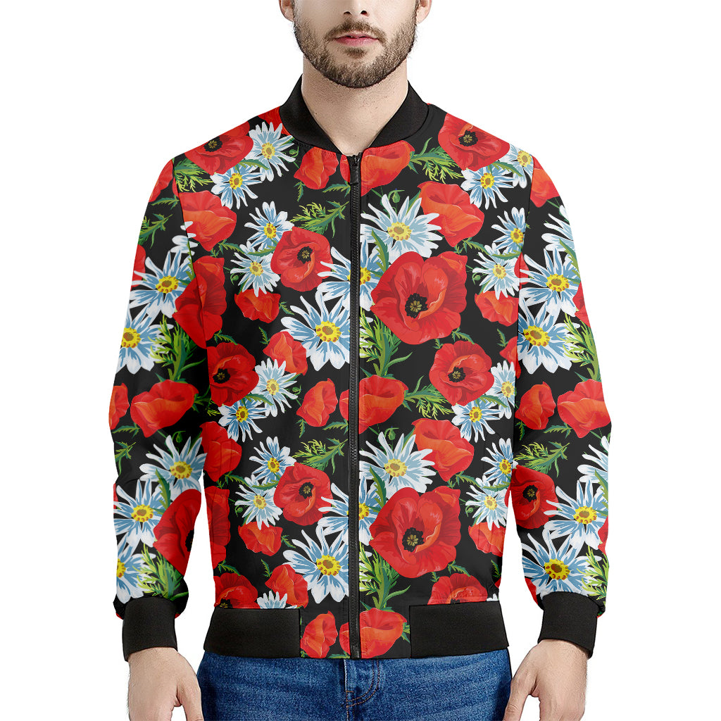 Poppy And Chamomile Pattern Print Men's Bomber Jacket