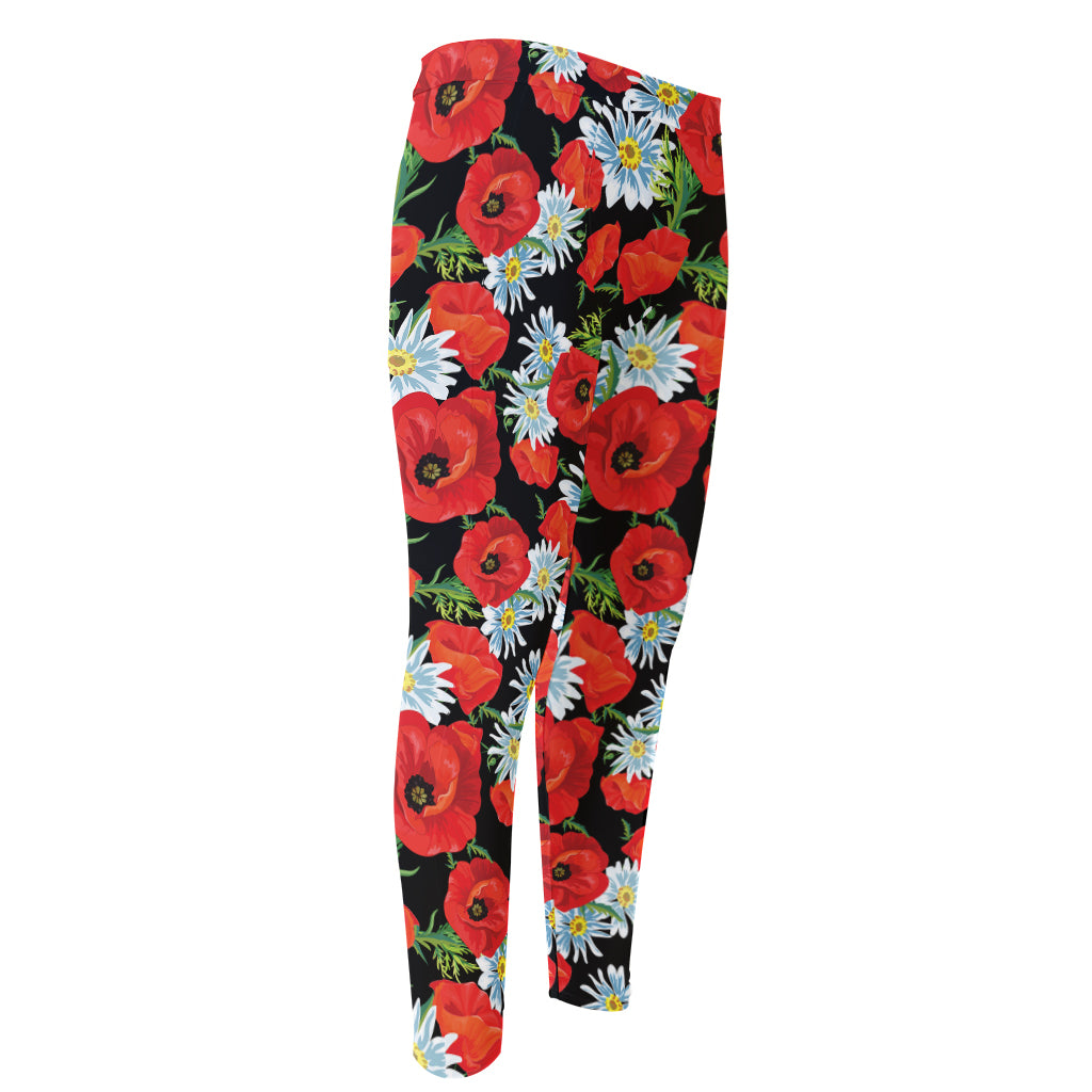 Poppy And Chamomile Pattern Print Men's Compression Pants