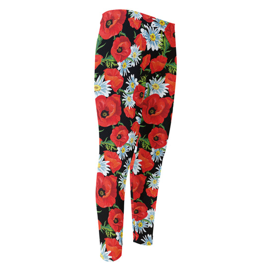 Poppy And Chamomile Pattern Print Men's Compression Pants