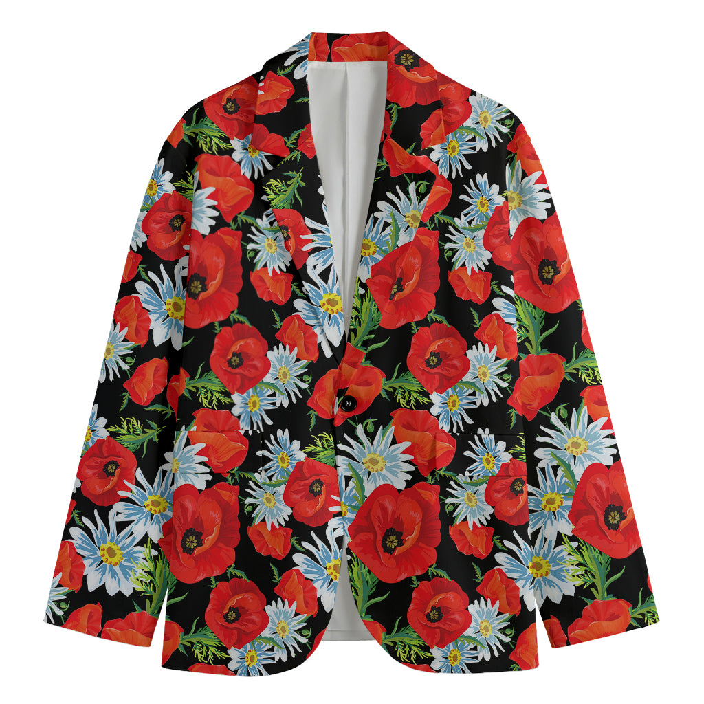 Poppy And Chamomile Pattern Print Men's Cotton Blazer
