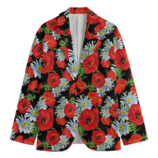 Poppy And Chamomile Pattern Print Men's Cotton Blazer