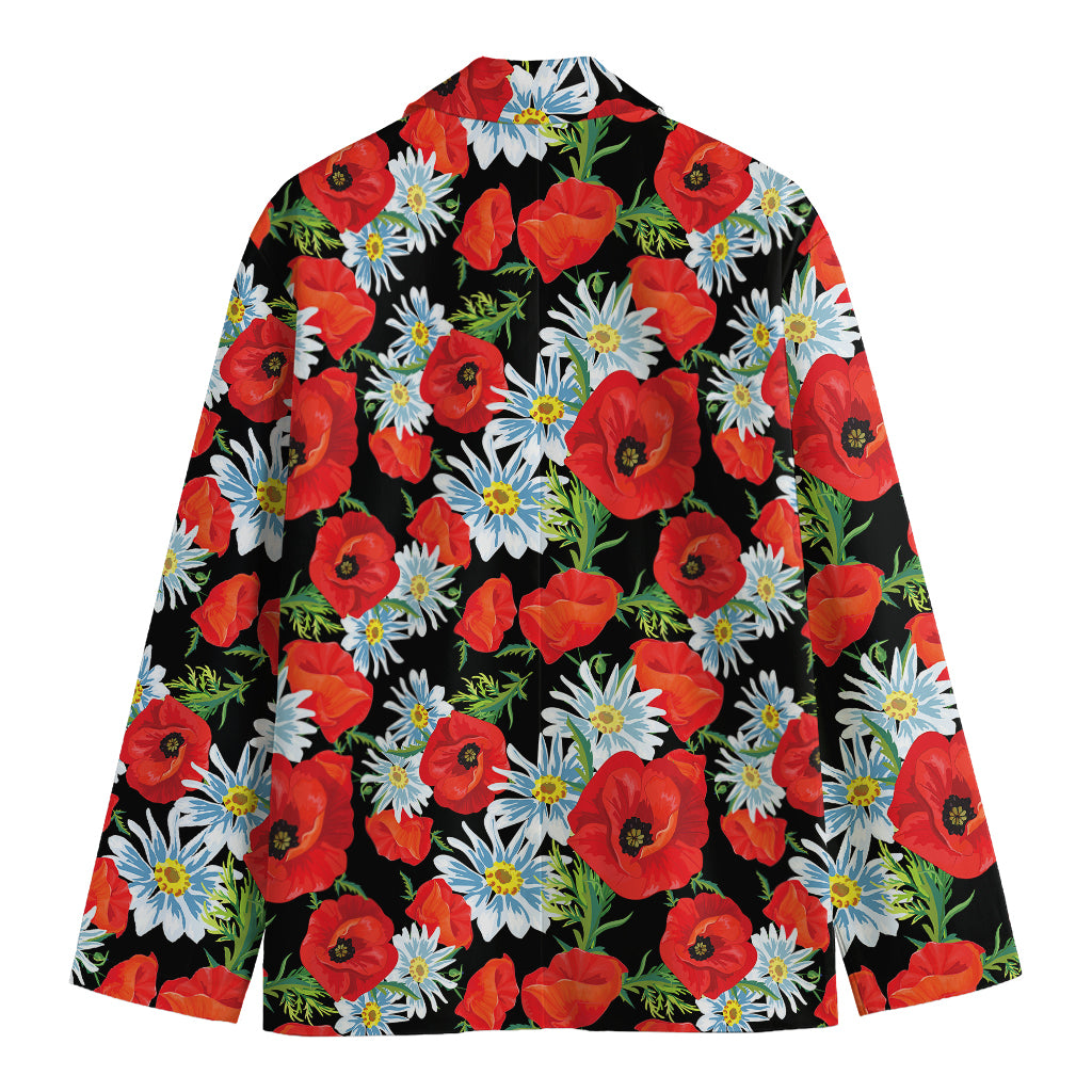 Poppy And Chamomile Pattern Print Men's Cotton Blazer