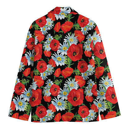 Poppy And Chamomile Pattern Print Men's Cotton Blazer