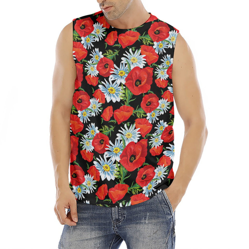 Poppy And Chamomile Pattern Print Men's Fitness Tank Top