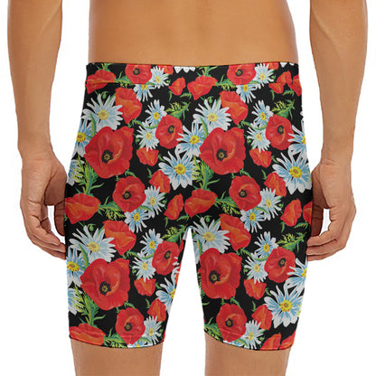 Poppy And Chamomile Pattern Print Men's Long Boxer Briefs