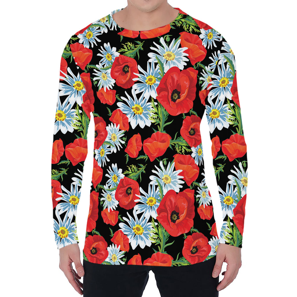 Poppy And Chamomile Pattern Print Men's Long Sleeve T-Shirt