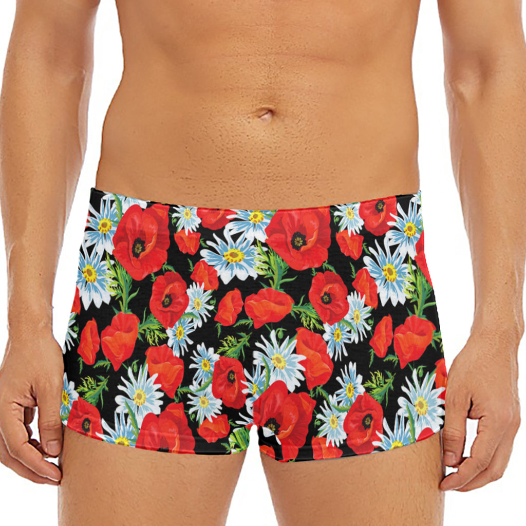 Poppy And Chamomile Pattern Print Men's Short Boxer Briefs