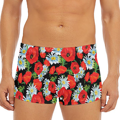Poppy And Chamomile Pattern Print Men's Short Boxer Briefs