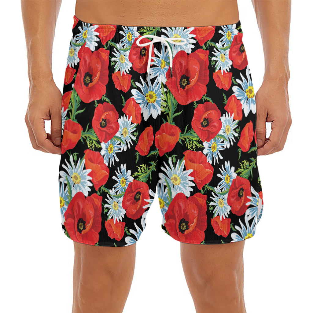 Poppy And Chamomile Pattern Print Men's Split Running Shorts