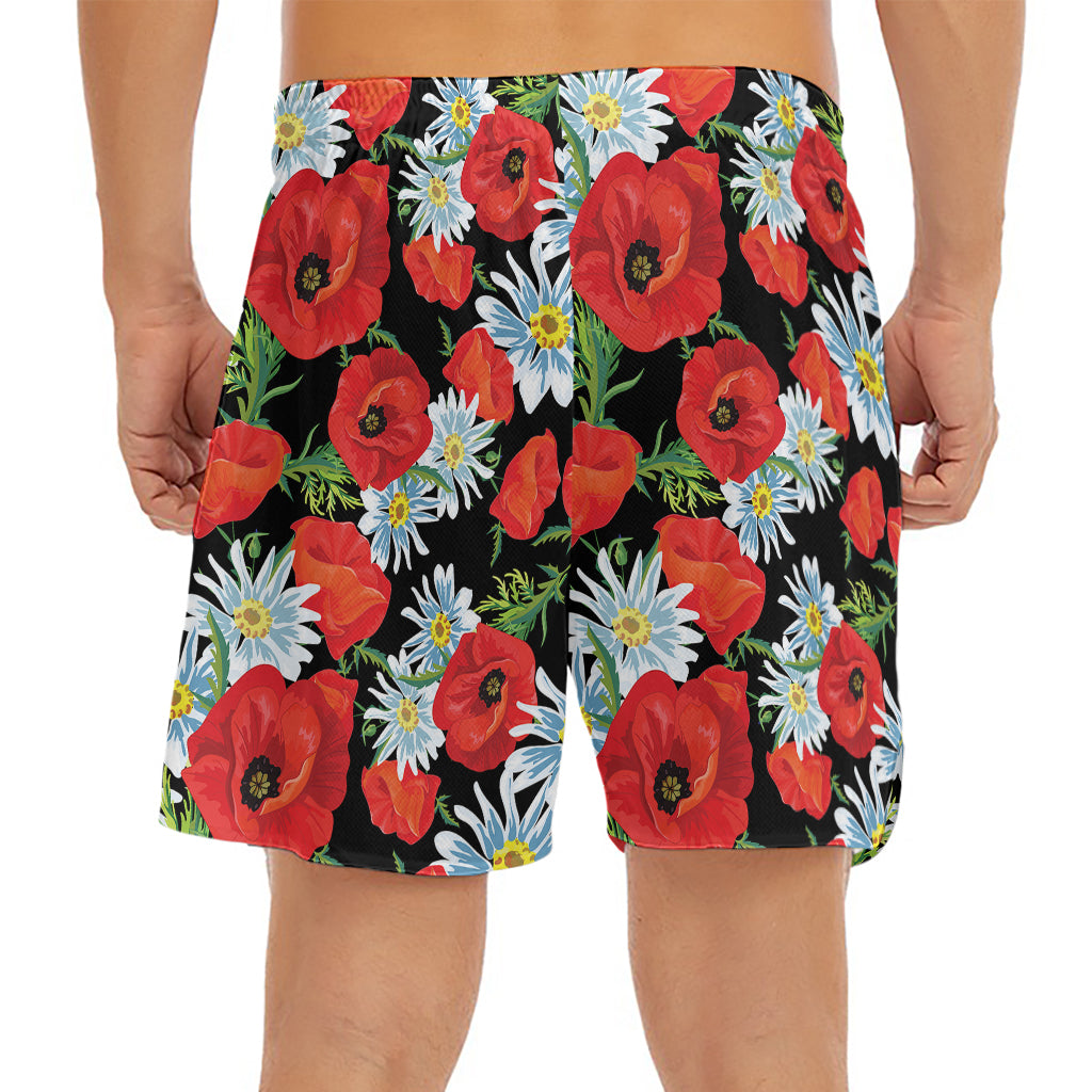 Poppy And Chamomile Pattern Print Men's Split Running Shorts