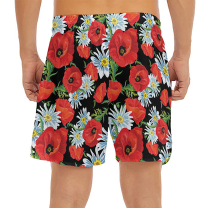 Poppy And Chamomile Pattern Print Men's Split Running Shorts