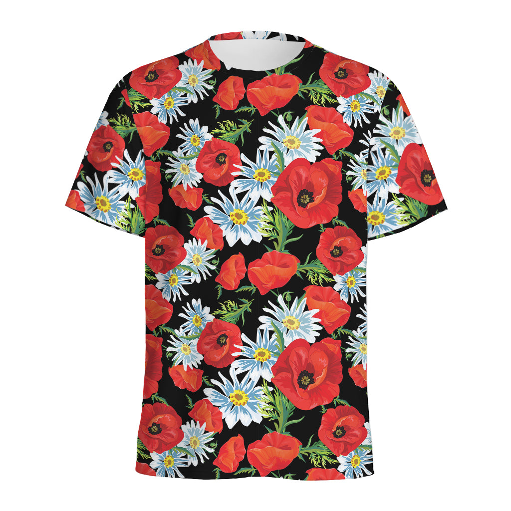 Poppy And Chamomile Pattern Print Men's Sports T-Shirt