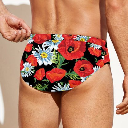 Poppy And Chamomile Pattern Print Men's Swim Briefs
