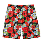 Poppy And Chamomile Pattern Print Men's Swim Trunks