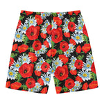 Poppy And Chamomile Pattern Print Men's Swim Trunks