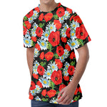 Poppy And Chamomile Pattern Print Men's Velvet T-Shirt