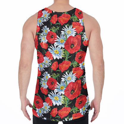 Poppy And Chamomile Pattern Print Men's Velvet Tank Top