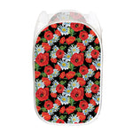 Poppy And Chamomile Pattern Print Mesh Laundry Hamper