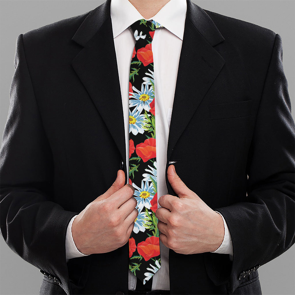 Poppy And Chamomile Pattern Print Necktie