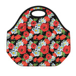 Poppy And Chamomile Pattern Print Neoprene Lunch Bag