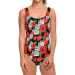 Poppy And Chamomile Pattern Print One Piece Swimsuit