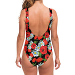 Poppy And Chamomile Pattern Print One Piece Swimsuit